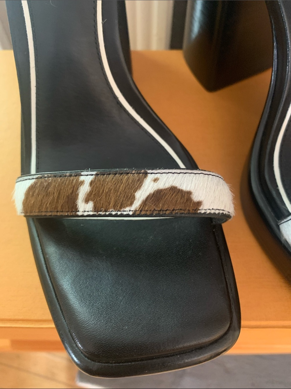 rag & bone matrix Black White and Brown Haircalf Block Heel Sandals - Picture 2 of 12